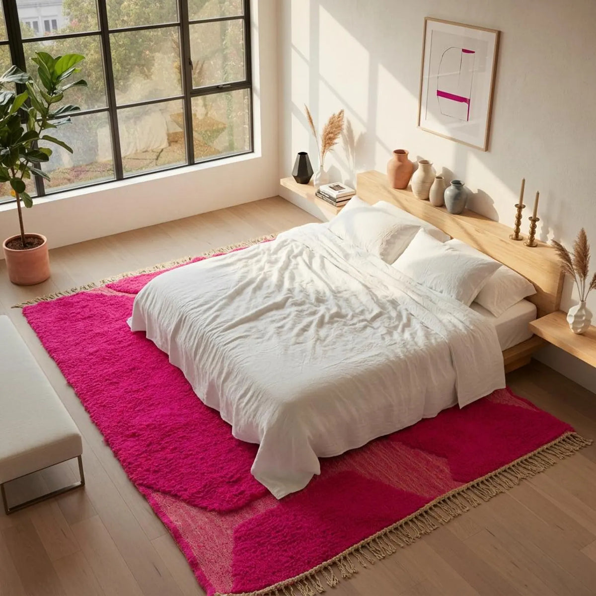 Moroccan Hot Pink Carpet – hand knotted wool carpet, handmade in India | Hand Knotted Carpets by Rugverse (view 3)
