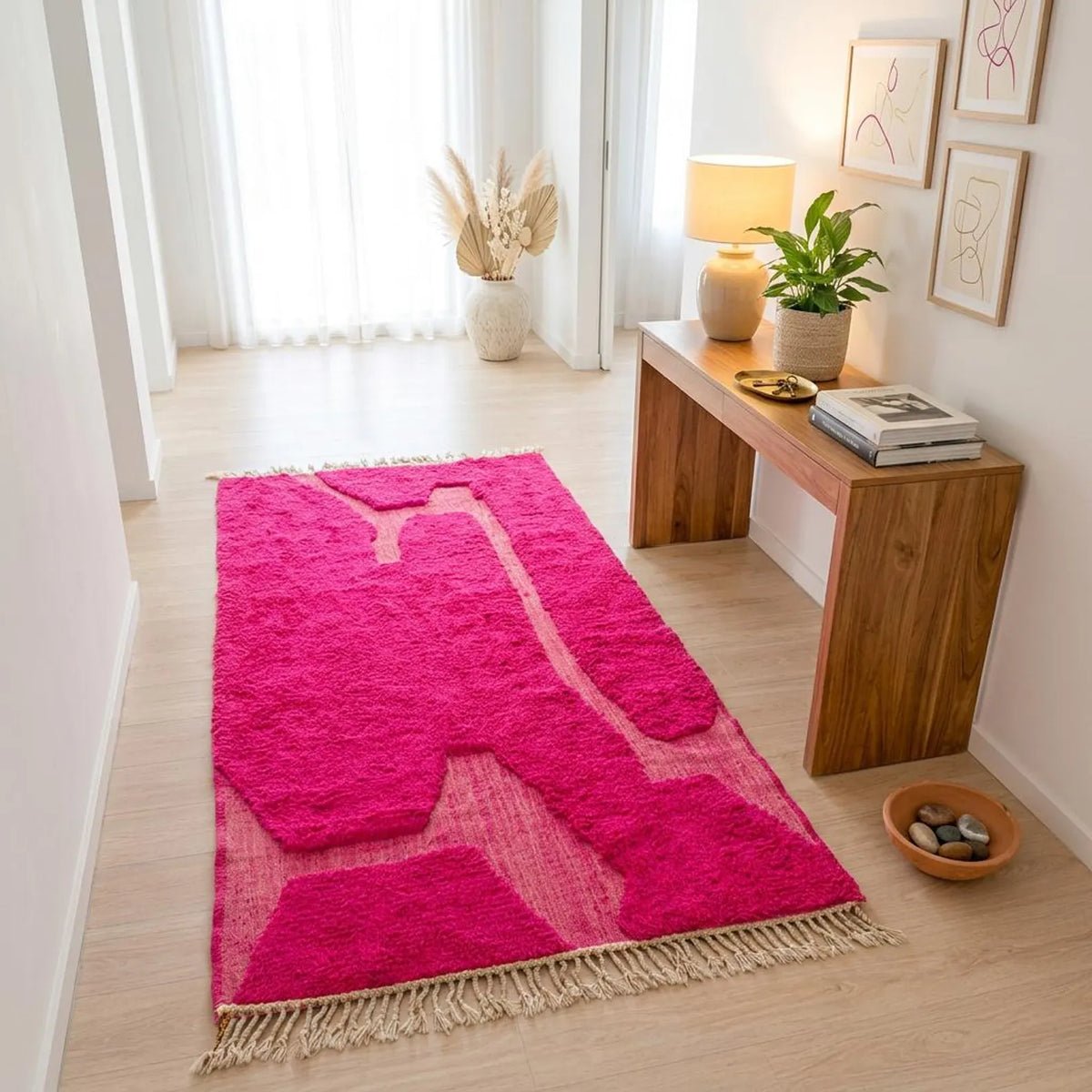 Moroccan Hot Pink Carpet – hand knotted wool carpet, handmade in India | Hand Knotted Carpets by Rugverse (view 7)