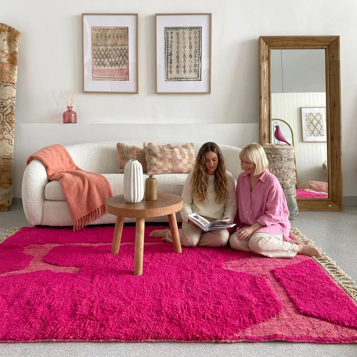 Moroccan Hot Pink Carpet – hand knotted wool carpet, handmade in India | Hand Knotted Carpets by Rugverse (view 4)