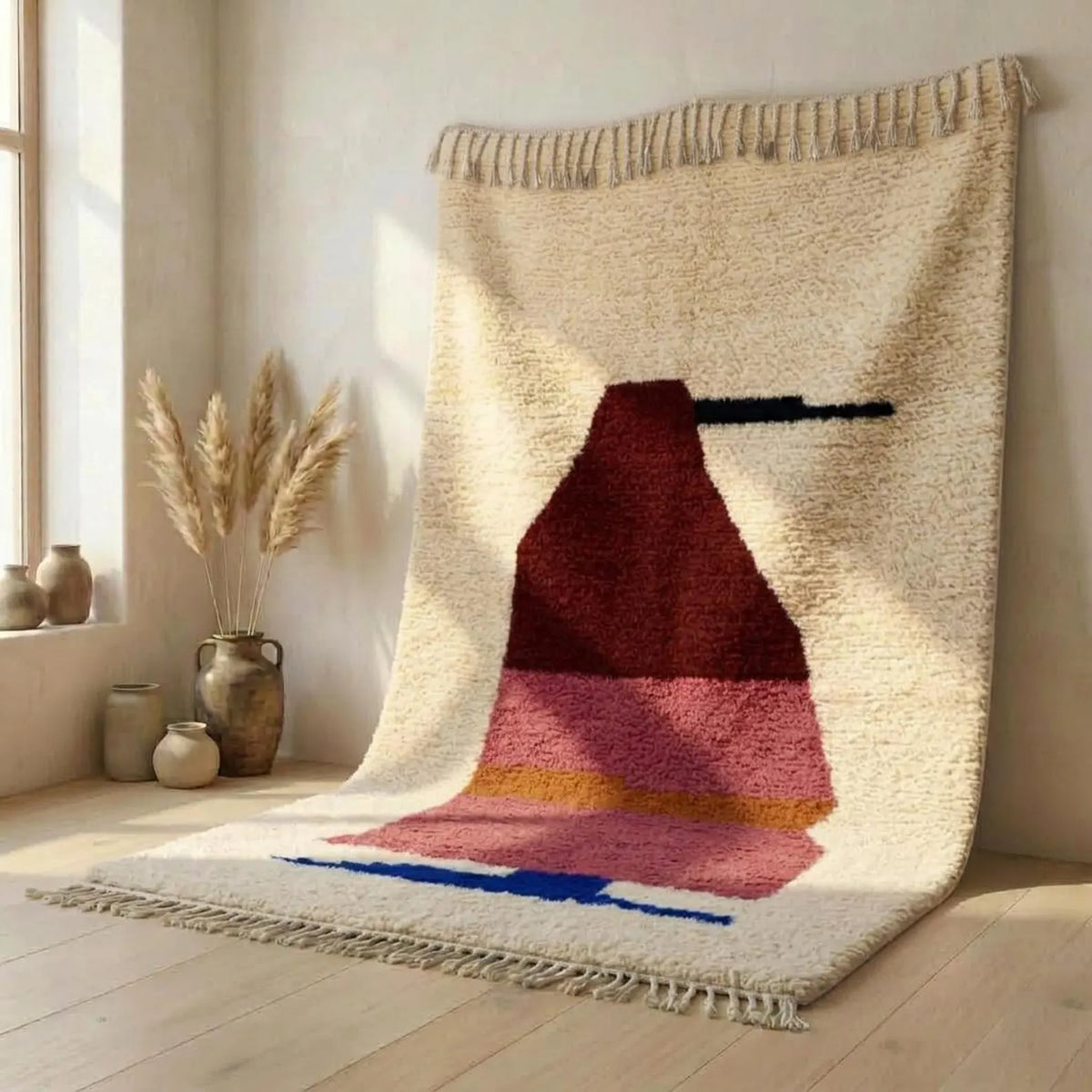 Burgundy Pink Moroccan Carpet – hand knotted wool carpet, handmade in India | Hand Knotted Carpets by Rugverse (view 5)
