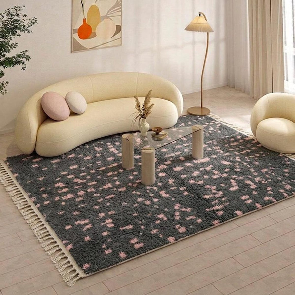 Charcoal Gray Pink Carpet – hand knotted wool carpet, handmade in India | Hand Knotted Carpets by Rugverse (view 3)