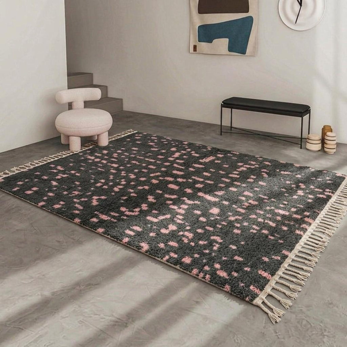 Charcoal Gray Pink Carpet – hand knotted wool carpet, handmade in India | Hand Knotted Carpets by Rugverse (view 5)