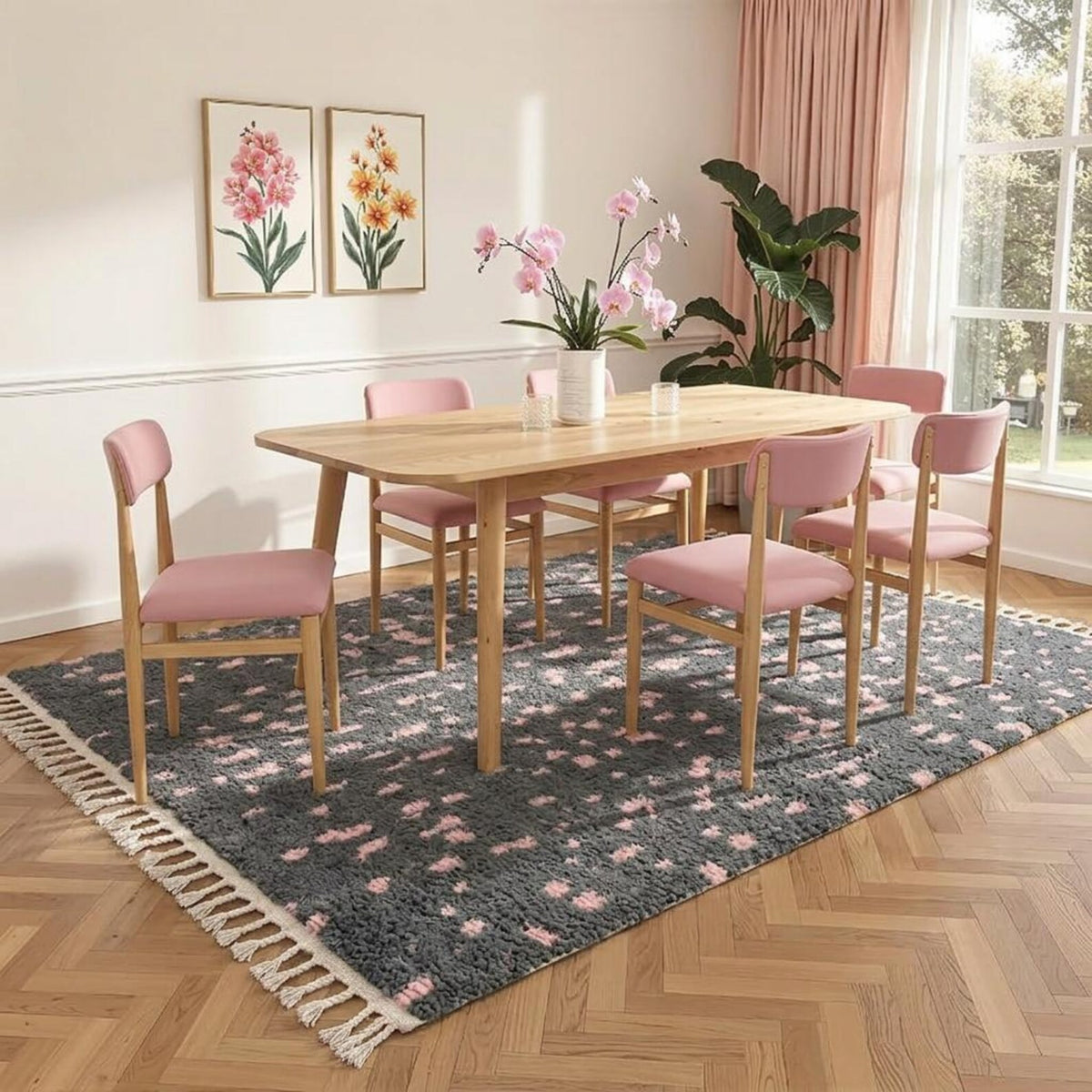 Charcoal Gray Pink Carpet – hand knotted wool carpet, handmade in India | Hand Knotted Carpets by Rugverse (view 8)