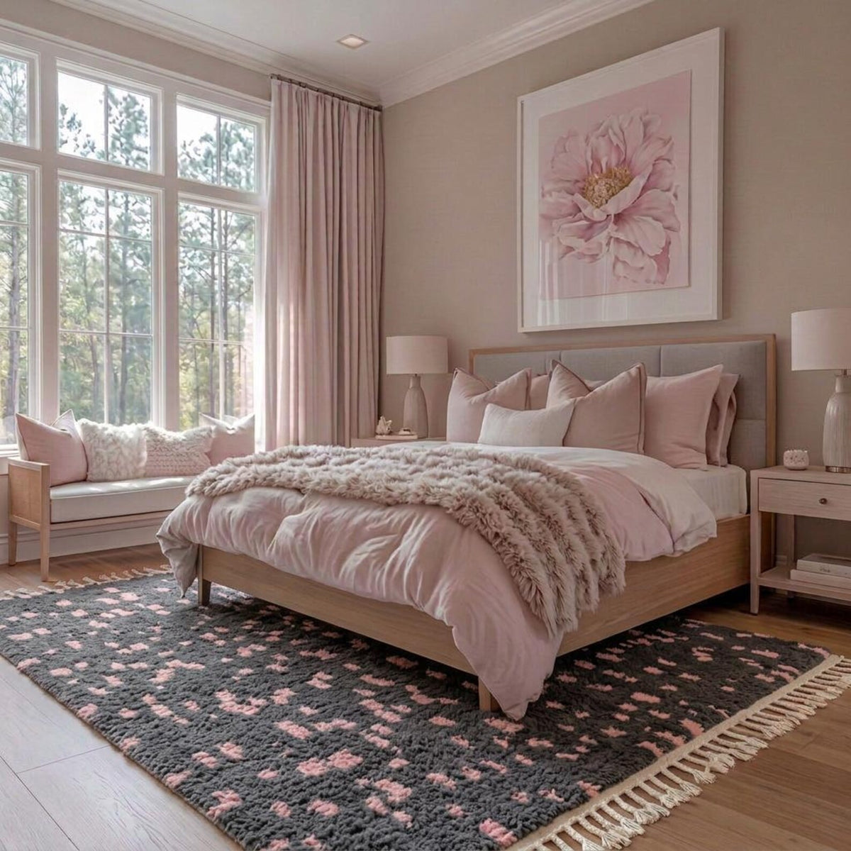 Charcoal Gray Pink Carpet – hand knotted wool carpet, handmade in India | Hand Knotted Carpets by Rugverse (view 10)