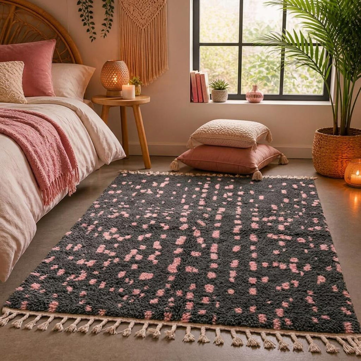 Charcoal Gray Pink Carpet – hand knotted wool carpet, handmade in India | Hand Knotted Carpets by Rugverse (view 11)