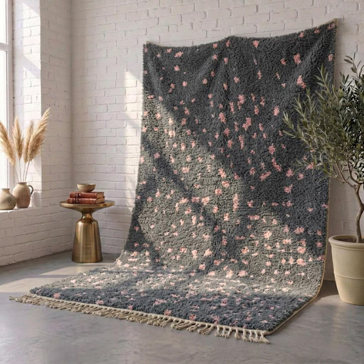 Charcoal Gray Pink Carpet – hand knotted wool carpet, handmade in India | Hand Knotted Carpets by Rugverse (view 4)