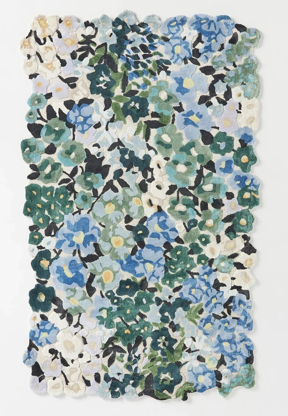 Cassia Blue Green Floral Hand-Tufted wool and viscose Area Rug Carpet