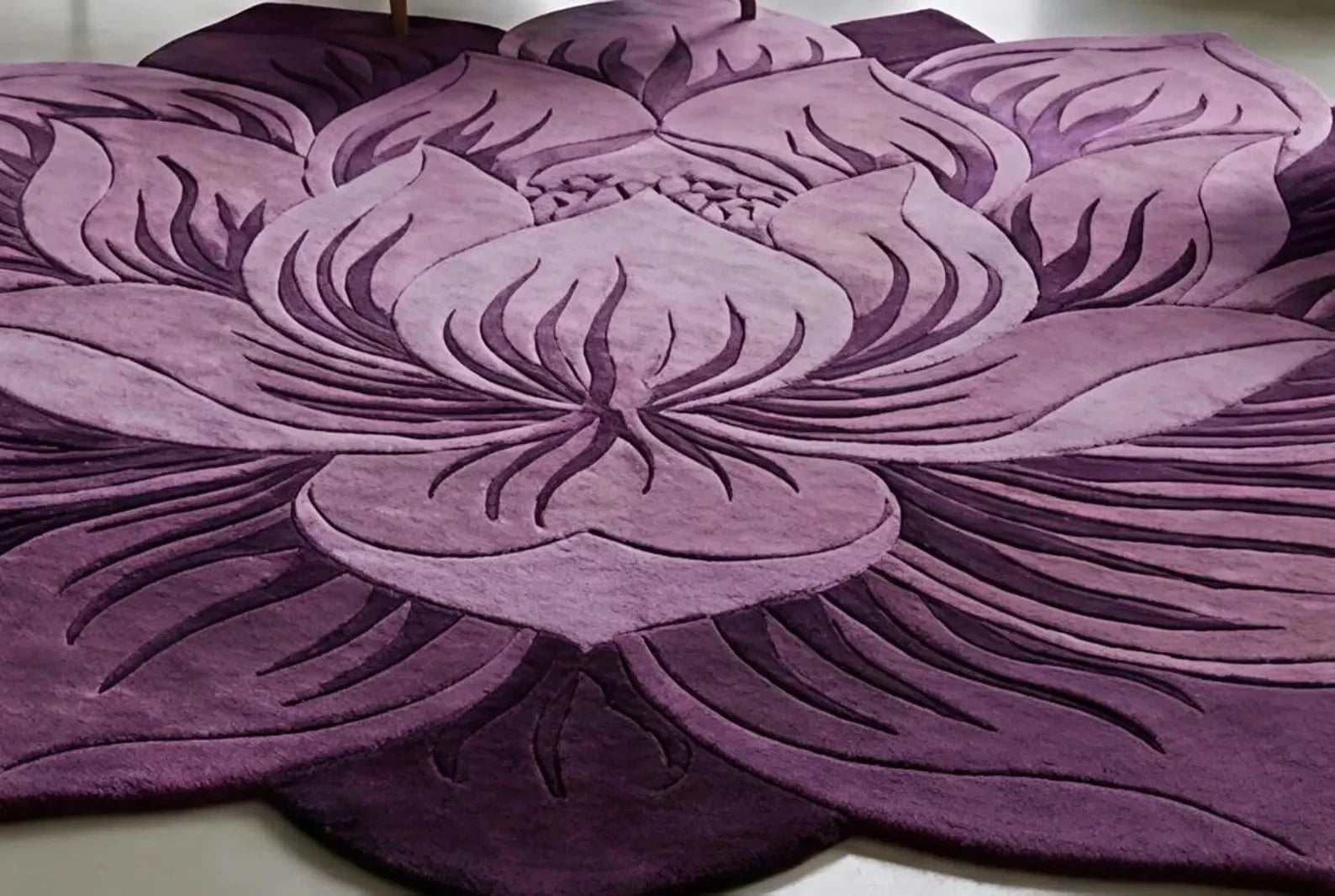 Lotus Flower Hand Tufted Wool Rug, Purple Floral Statement Carpet, Modern Living