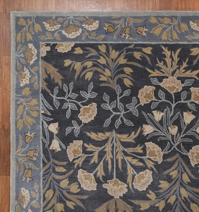 Adeline Floral Traditional Hand-Tufted Blue Wool Area Rug Handmade Carpet For Decor