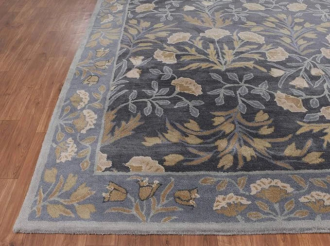 Adeline Floral Traditional Hand-Tufted Blue Wool Area Rug Handmade Carpet For Decor
