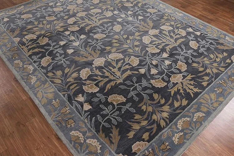 Adeline Floral Traditional Hand-Tufted Blue Wool Area Rug Handmade Carpet For Decor