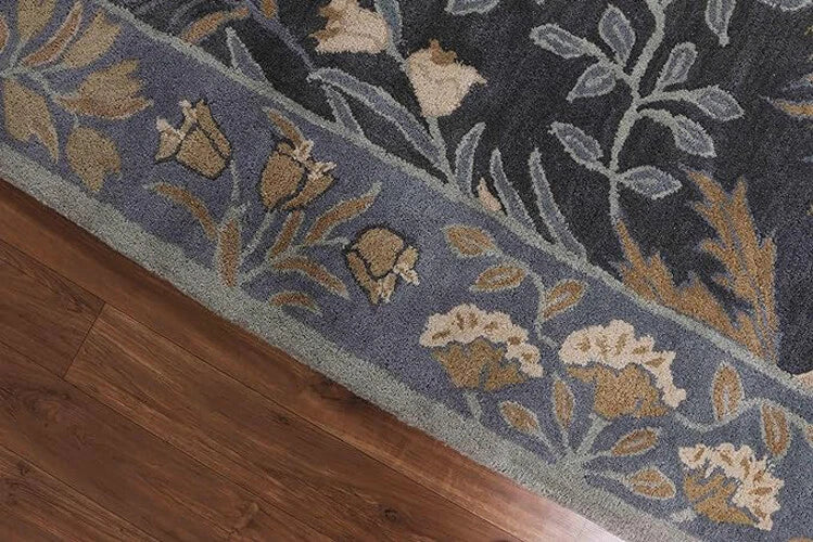 Adeline Floral Traditional Hand-Tufted Blue Wool Area Rug Handmade Carpet For Decor