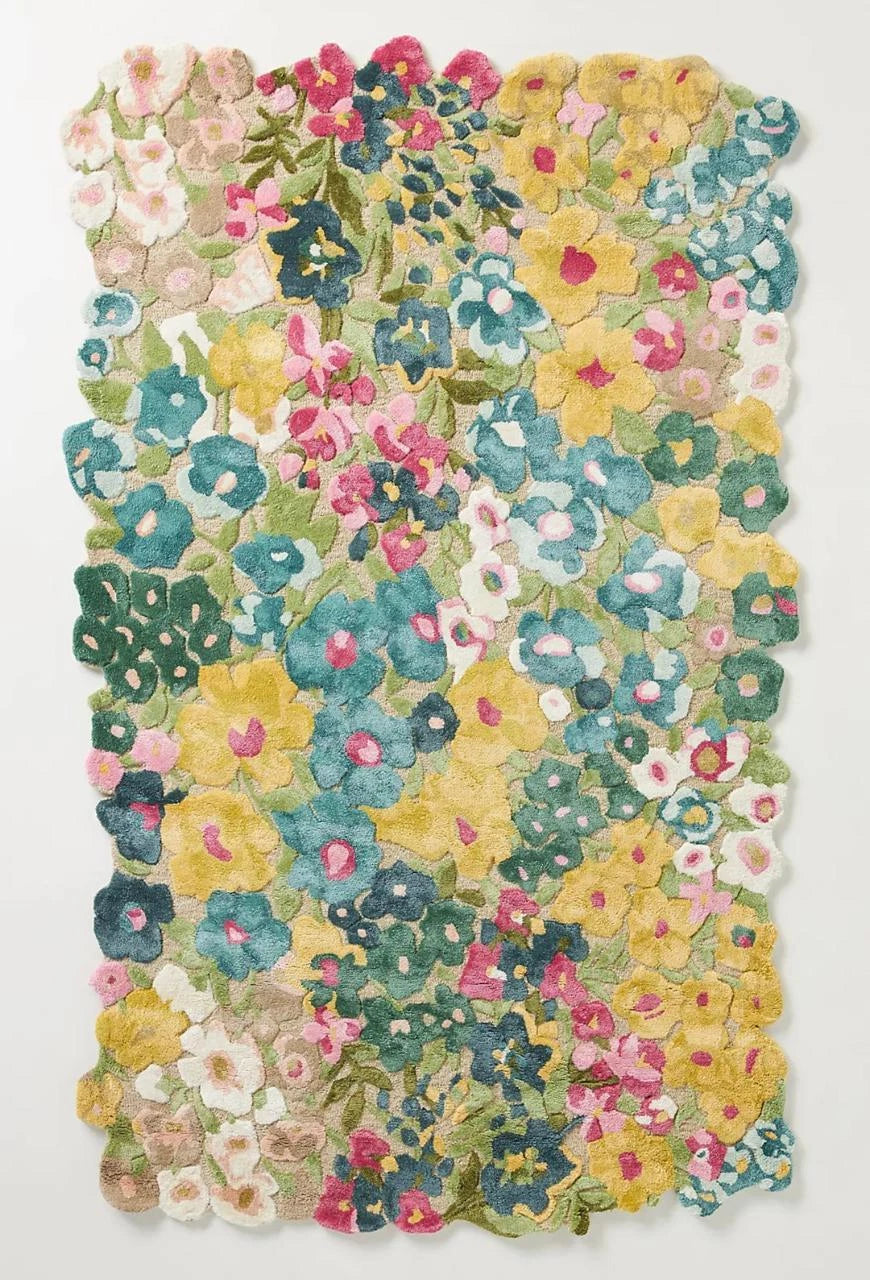 Cassia Yellow Floral Hand-Tufted wool and viscose Area Rug Carpet