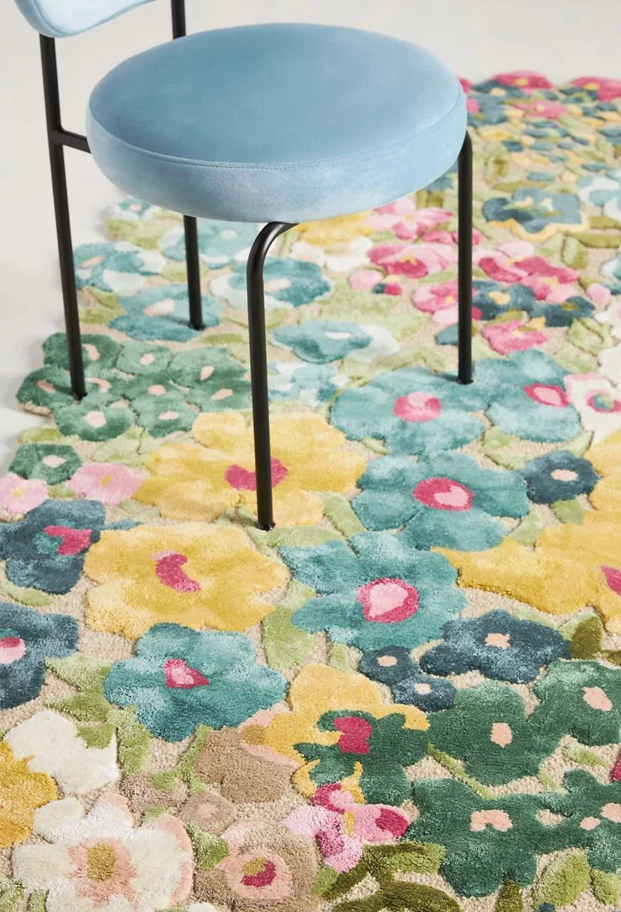 Cassia Yellow Floral Hand-Tufted wool and viscose Area Rug Carpet