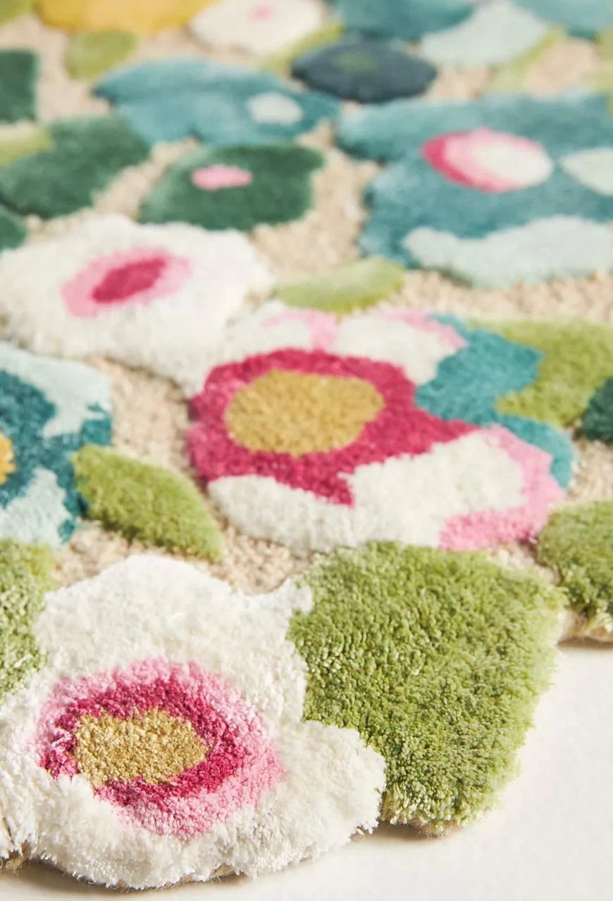 Cassia Yellow Floral Hand-Tufted wool and viscose Area Rug Carpet